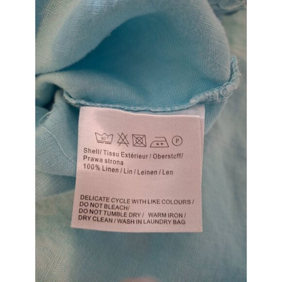 Malvin Womens Linen Tunic Top XL Blue Silver Beaded V Neck 3/4 Sleeves Lagenlook - Picture 4 of 7